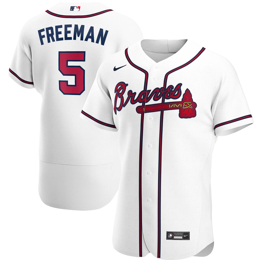 Atlanta Braves #5 Freddie Freeman Men Nike White Home 2020 Authentic Player MLB Jersey